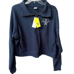 All In Motion Paddle Club Quarter Zip Cropped Sweatshirt Womens XL Navy Blue NWT